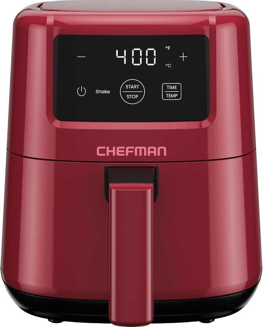 CHEFMAN 2 Qt Mini Air Fryer – Digital Space-Saving Compact Air Fryer with Nonstick and Dishwasher Safe Basket, Quick & Easy Meals in Minutes, Features Digital Timer and Shake Reminder – Red, 2 Quart