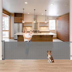 85 Inch Retractable Baby Gates Extra Wide Retractable Dog Gate for Wide Openings Indoor Outdoor Retractable Gate Mesh Dog Gates for The House Extra Wide Baby Gate Retractable Gates for Dogs, Gray