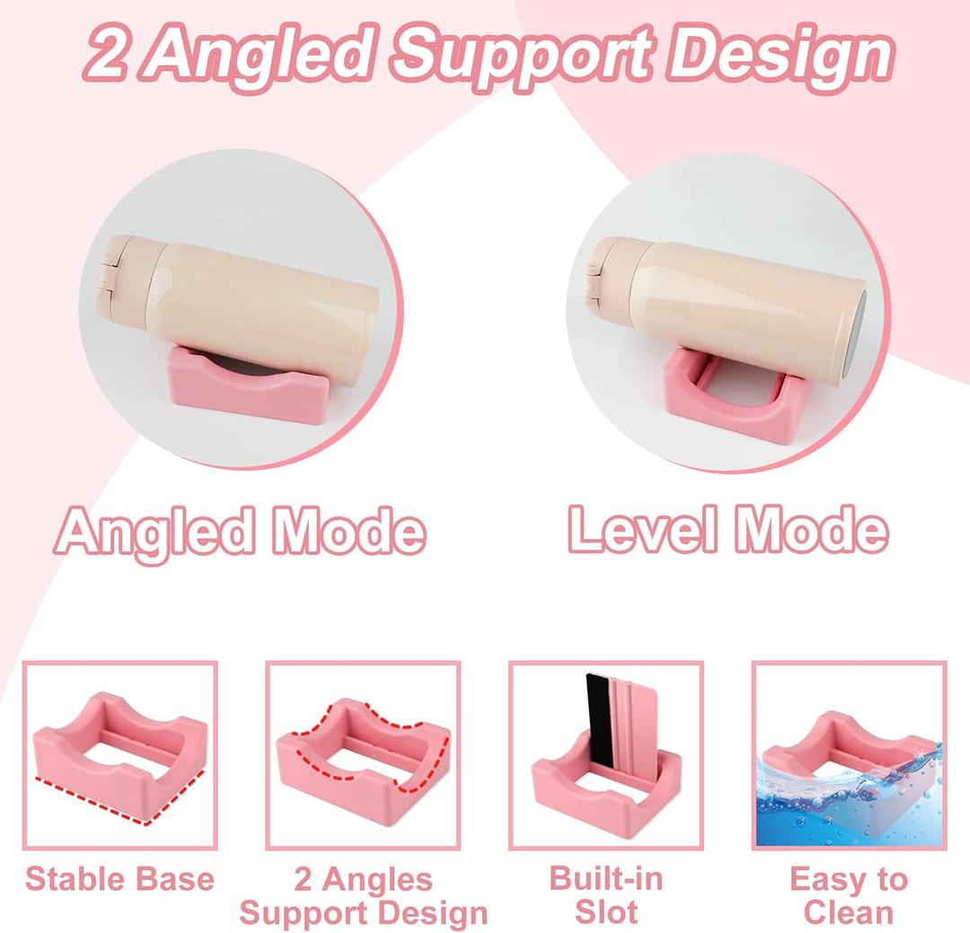 Silicone Cup Cradle for Tumblers,Tumbler Holder for Crafts with Built-in Slot and Felt Edge Squeegee,Small Cup Cradle Use to Apply Vinyl Decals,Anti-Skidding Tumbler Stand Cup Holder