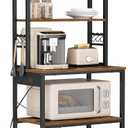 VASAGLE Bakers Rack with Power Outlet, 23.6 Inches Coffee Bar for Kitchen with Storage, 6-Tier Kitchen Shelves with 6 Hooks, Microwave Stand, Industrial, Rustic Brown and Ink Black UKKS124K03