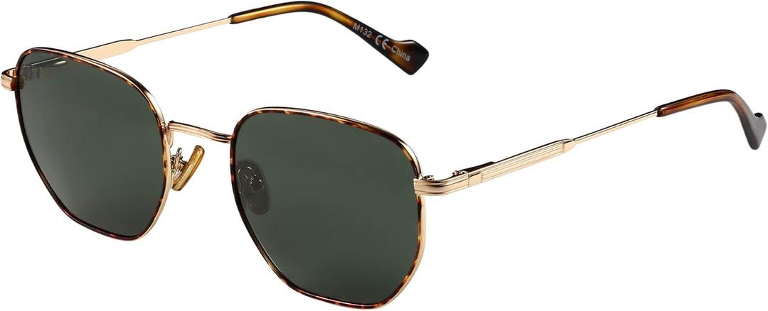 ZENOTTIC Hexagon Polarized Retro Sunglasses for Men Women-Vintage Metal Frame Design UV Protection Trendy Fashion Shades (Gold Frame Green Lens)