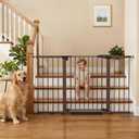 Mumeasy 29.7-57" Extra Wide Baby Gate, Auto Close Large Dog Gate for Doorways, No Drilling Pressure Mounted Pet Safety Gate for Stairs, Easy Walk Through Child Gate for Hallways, House, Indoor, Brown