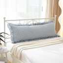 Dust Blue White Plaid Gingham Body Pillow Cover with Ruffles 20x54 inches, 100% Cotton Rustic French Country Vintage Fall Pillow Shams for Bed/Sofa (20x54 inches, Dust Blue/White Plaid)