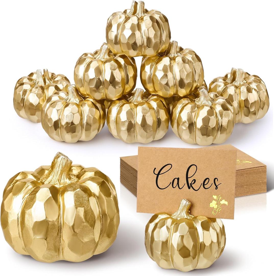 Chunful 10 Set Thanksgiving Mini Gold Pumpkin Place Card Holder Resin Fall Pumpkin Decoration Thanksgiving Table Card Holder Fall Themed Weddings Farmhouse Table Centerpiece