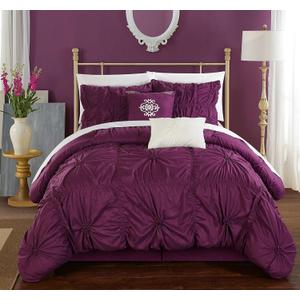 Chic Home Purple Bed in a Bag Comforter Set, Queen Size (6 Piece), Halpert - Pintuck Pinch Pleat Microfiber Bedding - Shams, Bed Skirt, Flat & Fitted Sheet, Pillowcases, Breakfast & Decorative Pillow