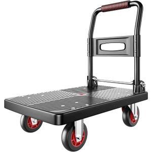 Upgraded Foldable Push Cart Dolly, 560 lbs. Capacity Moving Platform Hand Truck, Heavy Duty Space Saving Collapsible, 4‘’ TPR 360-Degree Silent Wheels, 2 Swivel Wheels and 2 Fixed Wheels