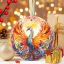 4 x Phoenix 3.5 Inch Ceramic Christmas Hanging Ornament, Holiday Decor, Tree Ornaments, Gifts for Christmas, Holiday Presents, Gift Exchange