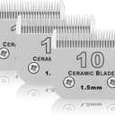 3 Pack 10# Detachable Pet Dog Grooming Ceramic Blades,Compatible with Andis,Oster A5,Wahl KM-10 Series,Size #10 Blade 1/16-Inch 1.5MM Cut Length
