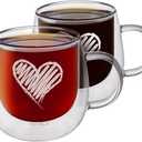 CNGLASS Double Walled Glass Coffee Mugs 10oz,Large Insulated Espresso Cups,Set of 2 Clear Glasses Cappuccino Mug with Handle(Tea Latte Glassware)