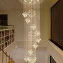 Modern Large Chandelier for Foyer Raindrop Crystal Chandeliers LED Dimmable High Ceiling Flush Mount Light Fixtures for Staircaes Hallway Entryway 78.7'' Gold