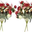 PATIKIL 7 Branch 21 Heads Artificial Silk Mini Rose with Stem, 4 Pack Fake Flowers Leaf Rose Decor Bouquet for Wedding Home Office Decoration, Red