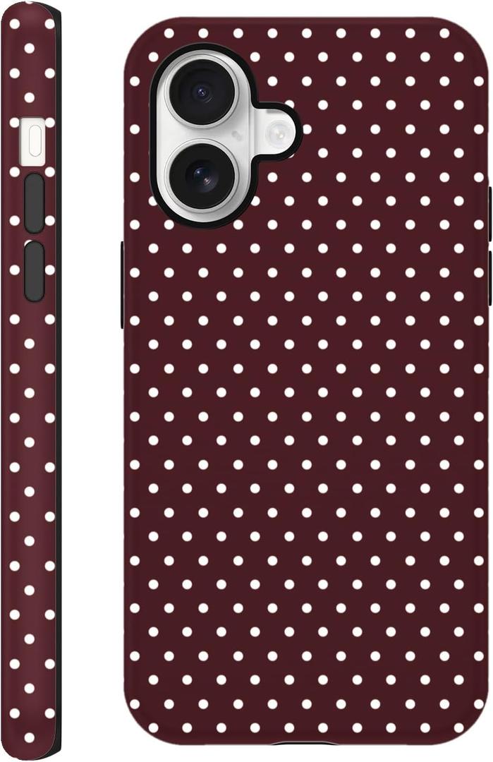 Polka Dot Phone Case for iPhone 16 Plus Cute Trendy Pattern Case 6.7", Aesthetic Stylish Print Design Matte Cover Hard PC Shockproof Soft TPU Protection Girls Women Funda, Burgundy Wine Red