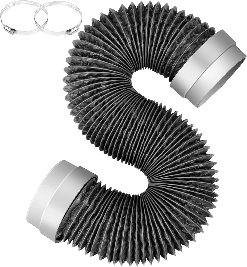 8FT Dryer Vent Hose 4 Inch, Flexible Aluminum Dryer Duct with Rubber Seal Connectors, Insulated Dryer Exhaust Hose Vent Pipe for Tight Spaces, Easy-Install Dryer Vent Connector Kit (Dark Grey)