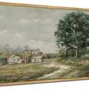 SHENIFY 20x40in Extra Large Vintage Framed Wall Art Rustic Country Road Landscape Painting Retro Countryside Scenery Farmhouse Bedroom Above of Bed Living Room Decor - Natural Framed