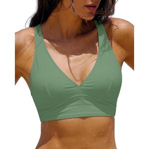 GRAPENT Bikini Top for Women V Neck Ruched Criss Cross Padded Beach Vacation Bathing Suit Modest Cute Swim Suit Top Only (Medium, Iceberg Green)