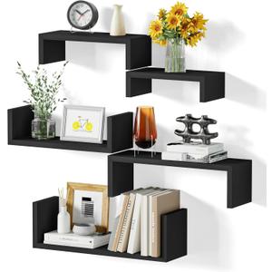 SRIWATANA Floating Shelves for Wall, Wall Shelves for Bathroom, Bedroom, Living Room, Kitchen, Office, Wood Shelves for Home Decor Set of 5 (Weathered Black)