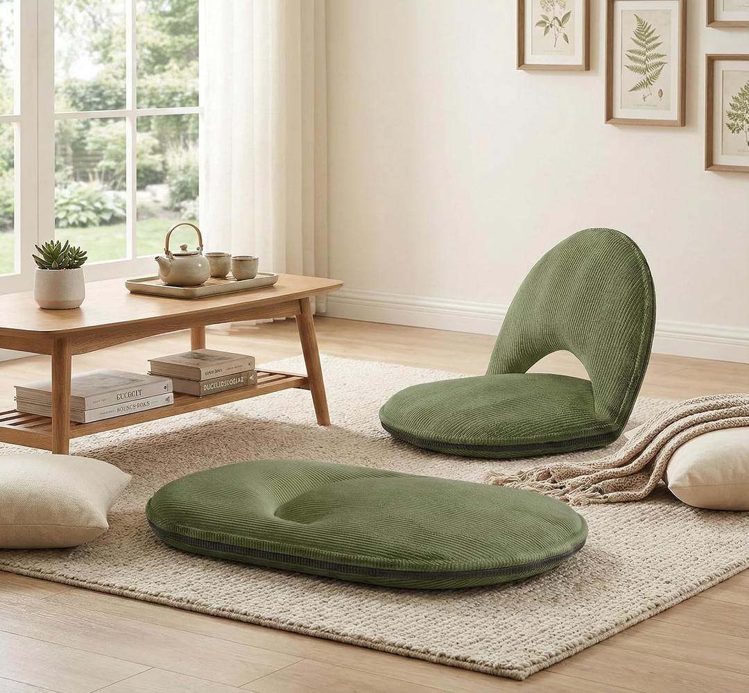 Foldable Floor Chair with Back Support, Tatami Style Floor Lounger for Bedroom, Bay Window, Balcony, Living Room, or Bedside – Single Seat with Backrest Cushion, 1' 5.32" x 1' 7.69" x 1' 7.69"