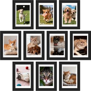 upsimples 4x6 Picture Frame Set of 10, Display Pictures 3.5x5 with Mat or 4x6 Without, Multi Photo Frames Collage for Wall or Tabletop Display, Black