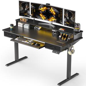 WALKINGDESK 55x24 Inches Electric Standing Desk with Keyboard Tray, Height Adjustable Stand up Desk with 2 Drawers, Ergonomic Sit to Stand Desk with Storage Monitor Stand, Computer Table, Black