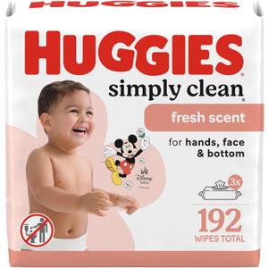 Huggies Simply Clean Fresh Scent Baby Wipes, 3 Flip-Top Packs of 64 (192 Wipes Total)