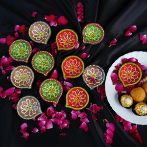 4OUR FAITH 12 Pc Terracotta Handpainted Diya Set - Multicolor Decorative Clay Diyas for Diwali Pooja & Thanksgiving Celebrations | Unique Indian Gift Item | Natural Mitti Earthen Diyas