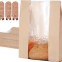 110 Pack Bread Bags for Homemade Bread 13.8" x 8.3" x 3.55",Sourdough Paper Bread Bags With Window,125 sealing stickers A Large Bakery Bags Used for Storage Bread Cookies & Snacks