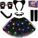 Halloween Black Cat Costume for Girls, Cat Costume Set with Light Up Tutu Skirt, Dress Up Cosplay for Kids Ages 3-8