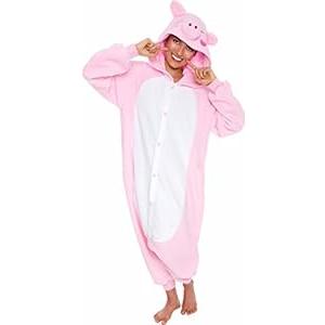 Funziez! Adult Onesie Halloween Costume Animal Dinosaur Shark Unisex Plush One Piece Cosplay Suit for Adults, Men and Women (Pig)   (X-Large)
