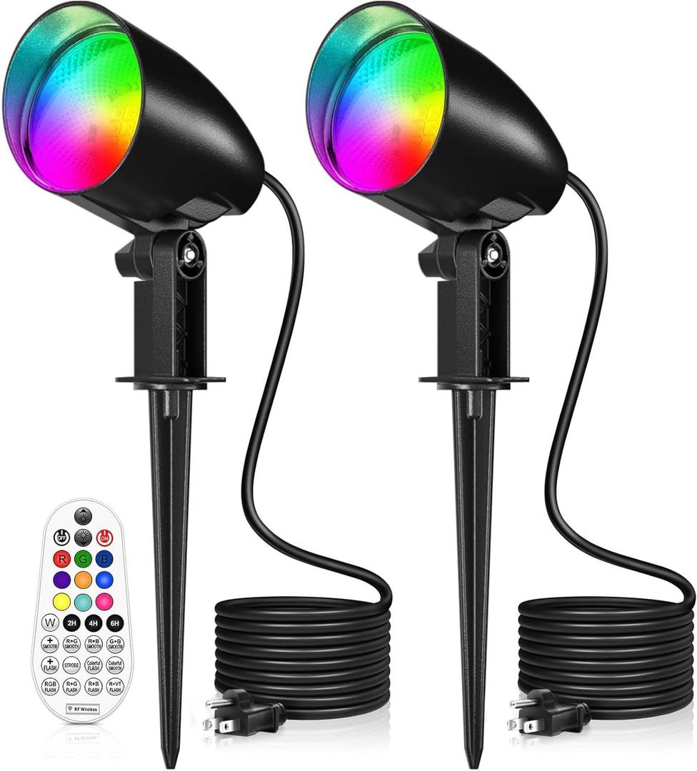 20W RGBW Color Changing Outdoor Spotlight with Remote Control 1880LM IP66 Waterproof LED Spot Lights for Christmas Halloween Decorative Yard Garden Pathway 120V US Plug 2 Pack