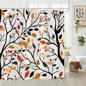 Boho Leaves Shower Curtain Beige Orange Leaves Natural Forest Shower Curtains for Bathroom Waterproof Polyester Fabric Bath Curtain 72 x 72 Inch with 12 Hooks (Orange,yellow,blue)