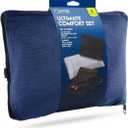 Lewis N. Clark Ultimate Comfort Set + Portable Travel Kit for Airplane, Includes Inflatable Pillow + Zippered Carrying Case, Cozy Fleece Blanket, Eye Mask for Sleeping & Foam Ear Plugs, Navy