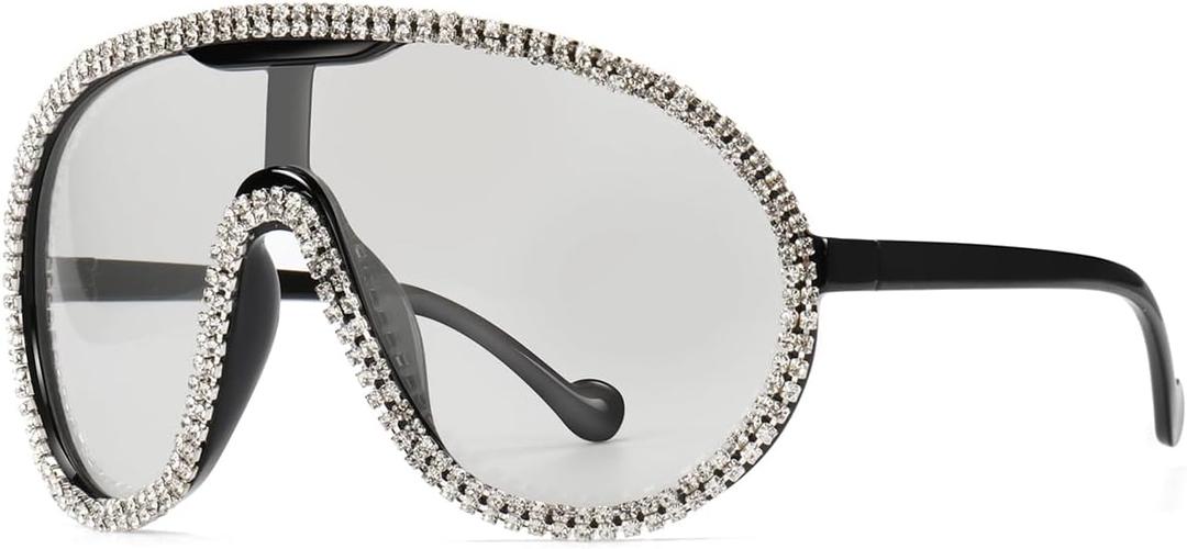 GFUIARA Trendy Oversized Sunglasses for Women Men Fashion Shield Aviator Sun Glasses UV400 Protection Goggles (Diamond/Light Silver)
