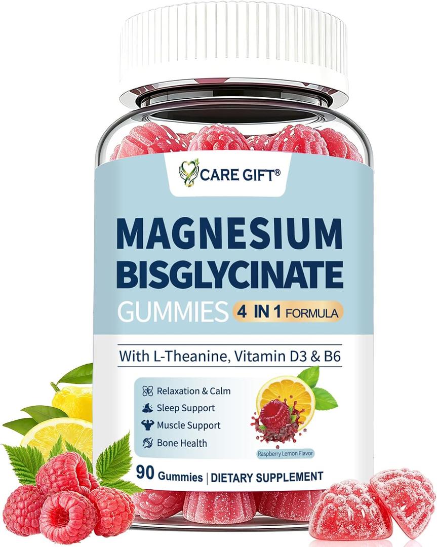 Magnesium Bisglycinate Gummies 400mg Chelated Magnesium with Vitamin D3 B6 and L-Theanine Sleep Support Calm, Muscle Relaxation Bone Health, 90 Gummies| 45 Day Supply, Lemon Raspberry Flavor