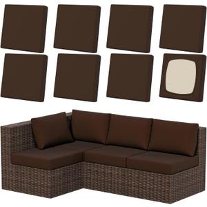 8Pcs Patio Stretch Cushion Covers, Outdoor Couch & Sofa Replacement Slipcovers for Patio Furniture Cushion Covers, Washable Reusable Furniture Protector, Square Large, Dark Coffee