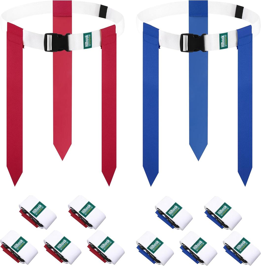 Flag Football Belts, White Flag Football Sets with 3 Flags for Youth, Kids and Adults Team Sports Training Games (Red and Blue)
