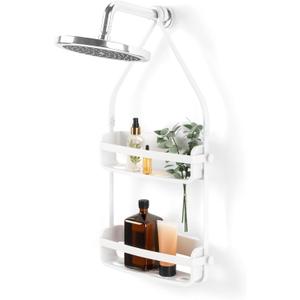 Umbra Flex Hanging Shower Caddy with 2 Shelves, Bathtub Shelf and Bathroom Organizer, White
