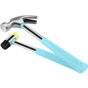 8oz Hammer, 2-Piece Small Claw Hammer & Rubber Mallet Hammer Mini Hammer Set (Blue)