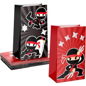 Leinuosen 24 Pcs Ninja Party Favor Bags Ninja Themed Birthday Goodie Candy Treat Bags for Kids Boy Girl Party Decorations(Red, Black)