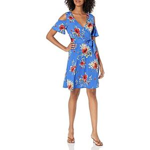Star Vixen Women's Cutout Cold Shoulder Short Sleeve Faux Wrap Dress, P-XL