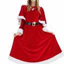 Ahititi Mrs Claus Costume for Women Adult Christmas Miss Santa Claus Dress Red Long Sleeve Cosplay Party Plus Size Outfit (XX-Large)