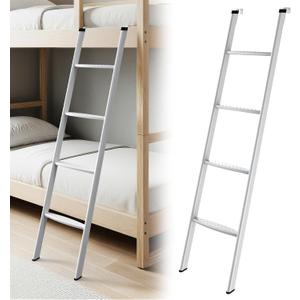 JY PERFORMANCE RV Bunk Bed Ladder, 55 Inch Anti-Slip Aluminum Bunk Ladder, Heavy Duty 330 lbs Max Capacity, Extra Wide Foot Steps, Integrated Hooks for Camper Motorhome Trailer, White