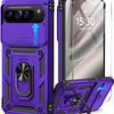 Taisairu for Google Pixel 10 Pro XL Case with Screen Protector & Slide Camera Lens Cover,Built-in 360Rotate Magnetic Ring Stand Shockproof Protective Phone Case for Pixel 10 Pro XL Case (Purple)