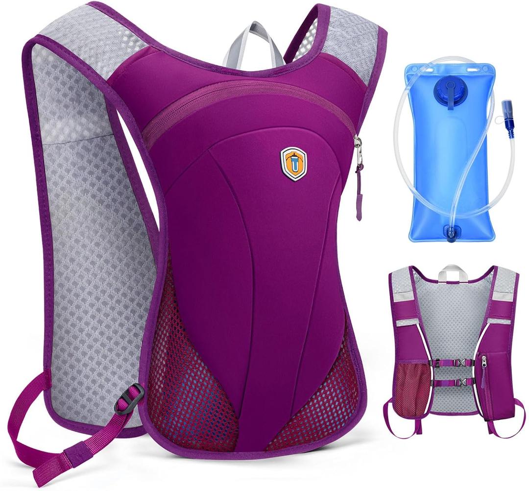 Hydration Backpack with 2L Water Bladder Bag, Lightweight and Breathable Running Vest for Men, Adjustable Chest Straps Water Pack for Cycling Hiking Climbing Outdoor (Rose Pink)