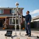 Oddwaxs 8ft Halloween Giant Skeleton - Posable with Glowing Eyes & Luminescent Paint, Tall Outdoor Skeleton Full Body Life-Like Bones for Halloween Decorations