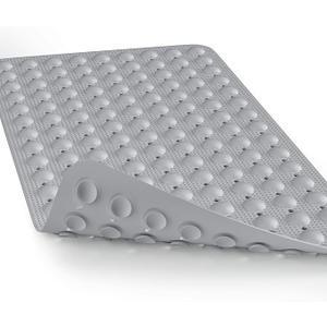 Bath Mat for Tub Shower Mat Non Slip Kids Rubber Shower Tub Mat, 100% Natural Rubber no Plastic Odors Perfect for Baby and Elder, Strong Suction Cups, Textured Mat Surface, 28 X 16 inches, Grey