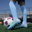 brooman Kids Firm Ground Soccer Cleats Boys Girls Football Cleats with Soccer Socks (Blue, Size 4)