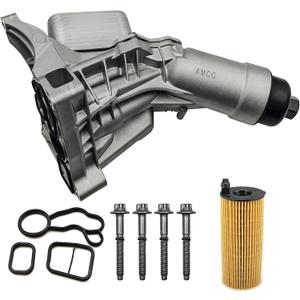 AMCC Upgrade Aluminum Engine Oil Cooler Filter Housing with Gasket Bolts Compatible with 2016-2022 BMW B48 F30 230i 330e 330i GT 430i 530i 530e 740e xDrive X3 X4 B46 L4 2.0L Replace: 11428596283