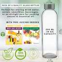 Brieftons Clear Glass Water Bottles With Caps: 6 Pack, 18 Oz Premium Soda Lime, Reusable Drinking Bottle, Sauce Jar, Juice Beverage Container, Kefir Kit, With Leakproof Lids and Cleaning Brush