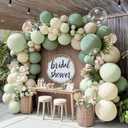 Dusty Green White Balloon Arch Kit Double Stuffed, Sage Mint Green Sand Ivory Boho Balloon Garland with Clear Bobo Latex for Neutral Baby Shower Bridal Wedding Birthday Woodland Party Decoration
