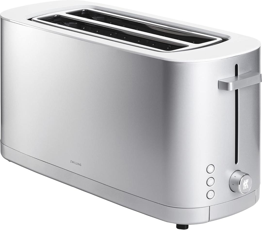 ZWILLING Enfinigy, 4-Slice Long Slot Toaster, Extra Wide 1.5" Slot for Bagels and Toast, Silver